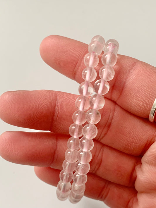 Rose Quartz Round Bead Bracelet, 6mm