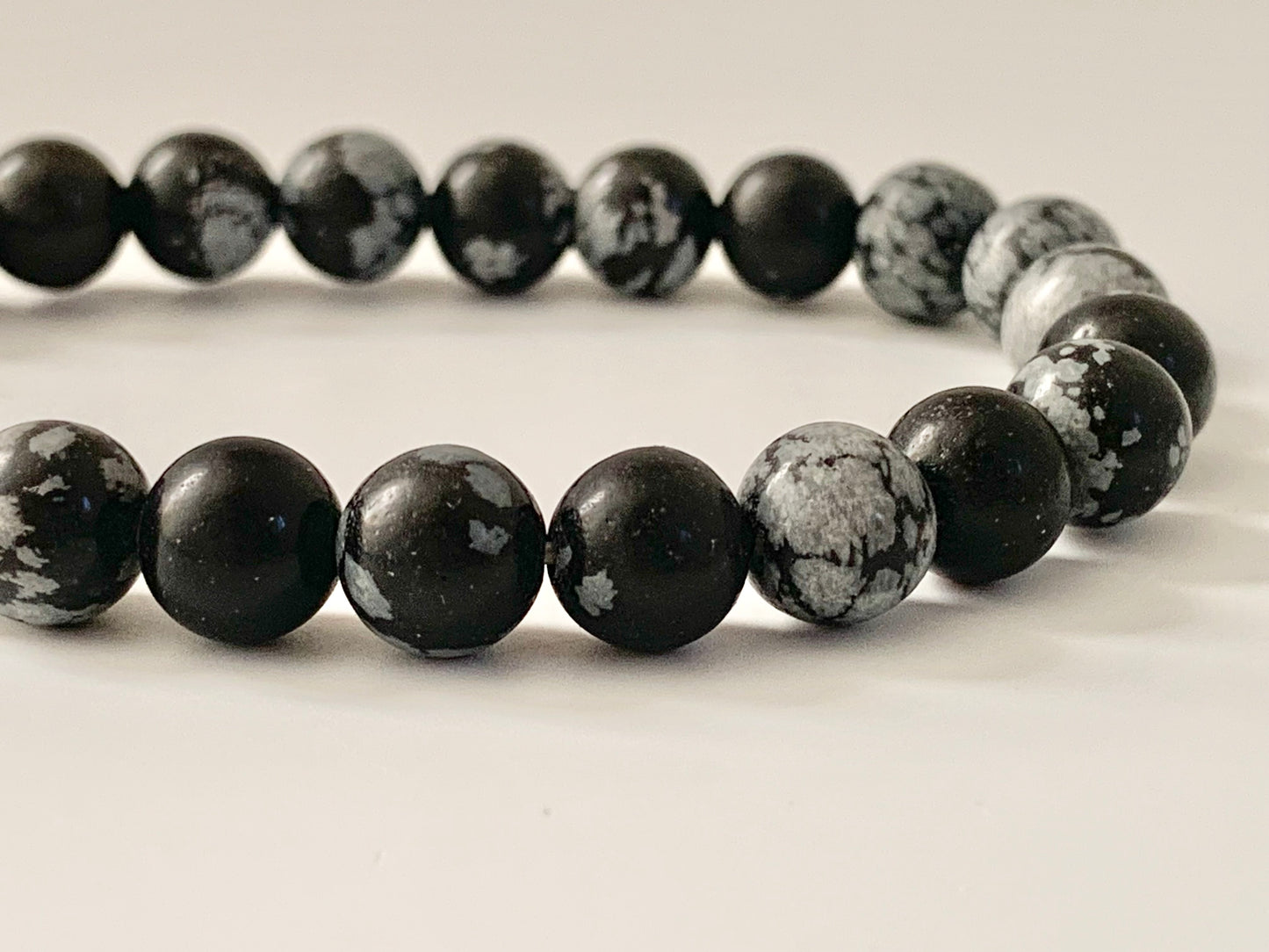 Snowflake Obsidian Round Bead Bracelet