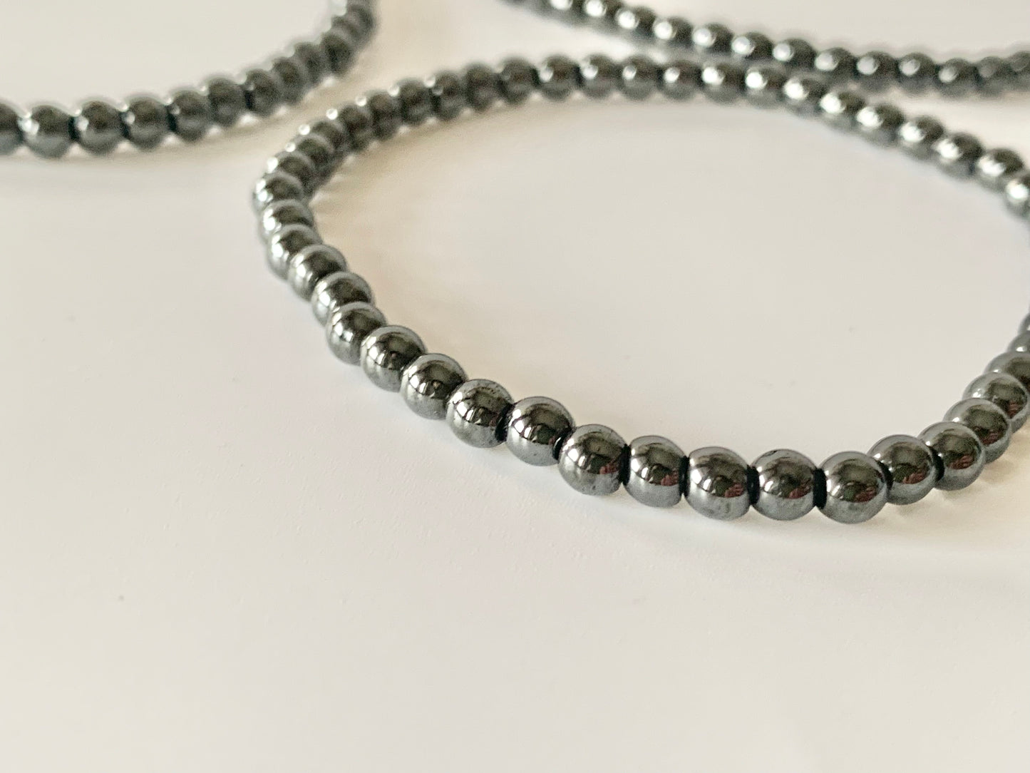 Hematite Round Bead Bracelet, 4mm