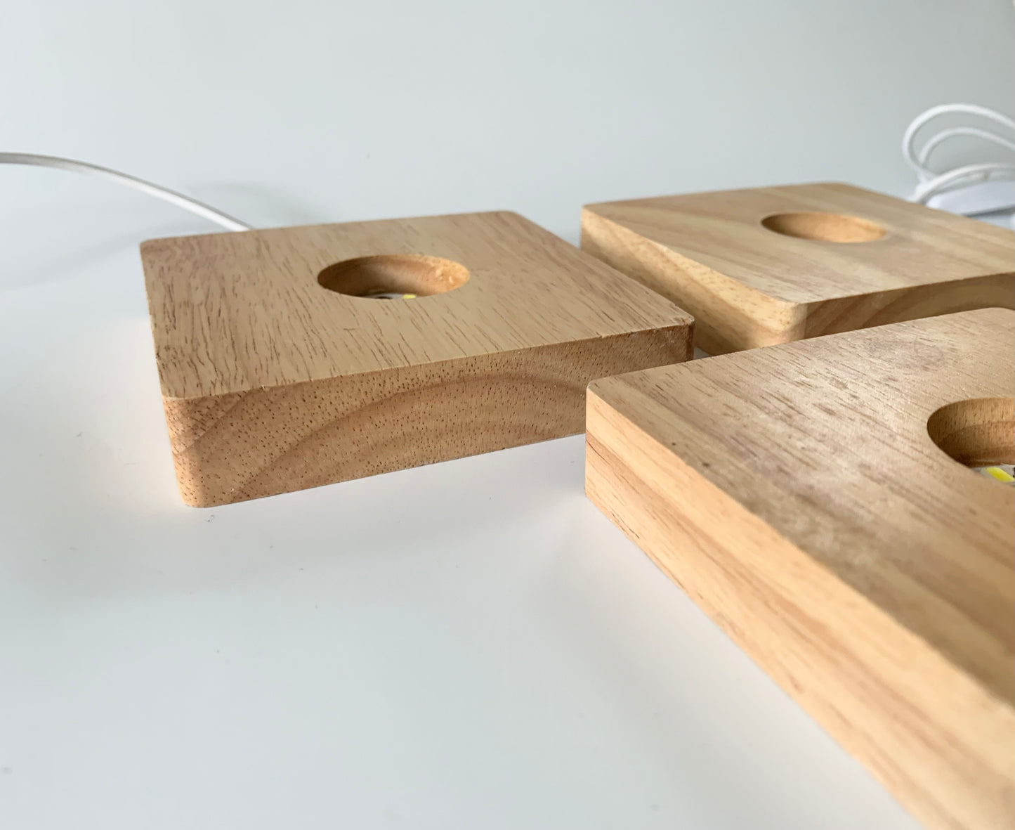 Square Wood LED Light Base, ~4"