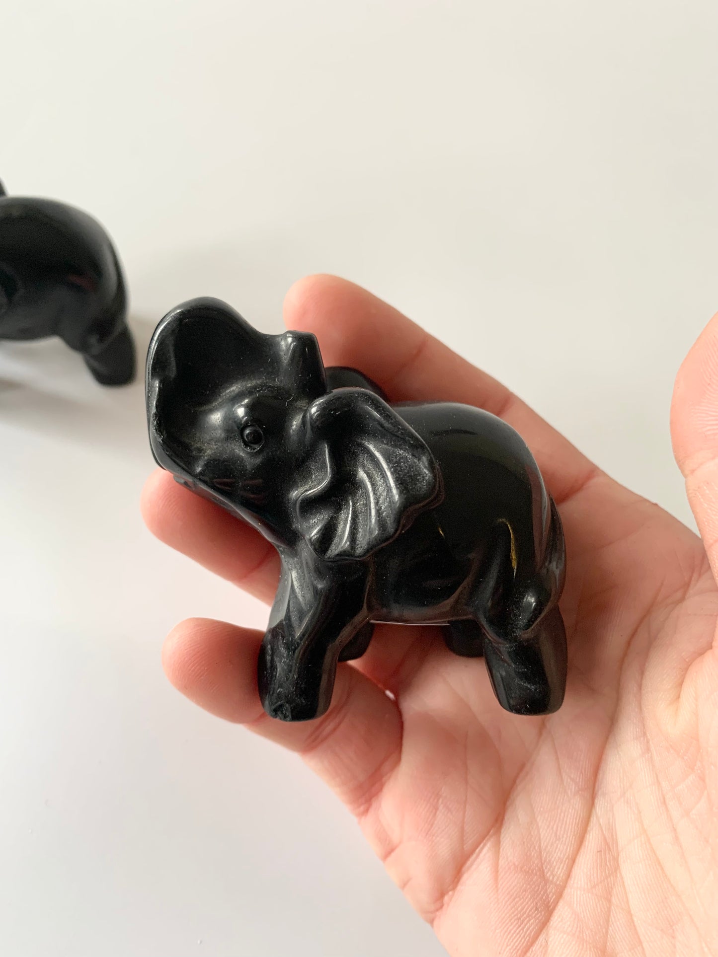 Elephant Carving, Black Obsidian