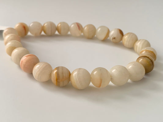 Banded Onyx (Calcite) Round Bead Bracelet, 8mm