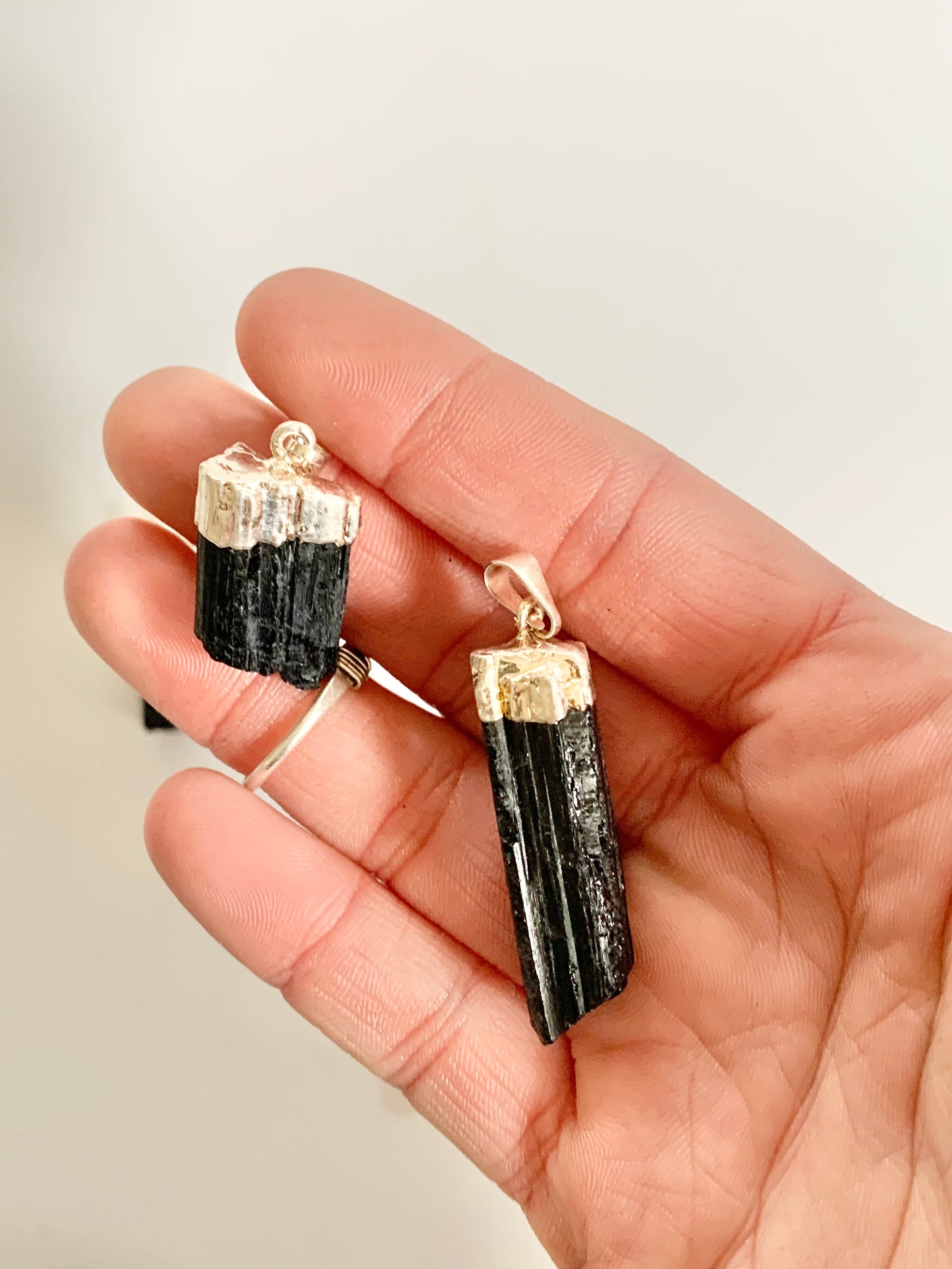 Black Tourmaline Pendant, Electroplated Cap