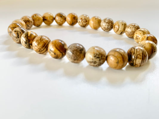 Picture Stone Round Bead Bracelet, 8mm