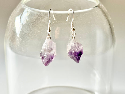 Raw Amethyst Silver Plated Earrings