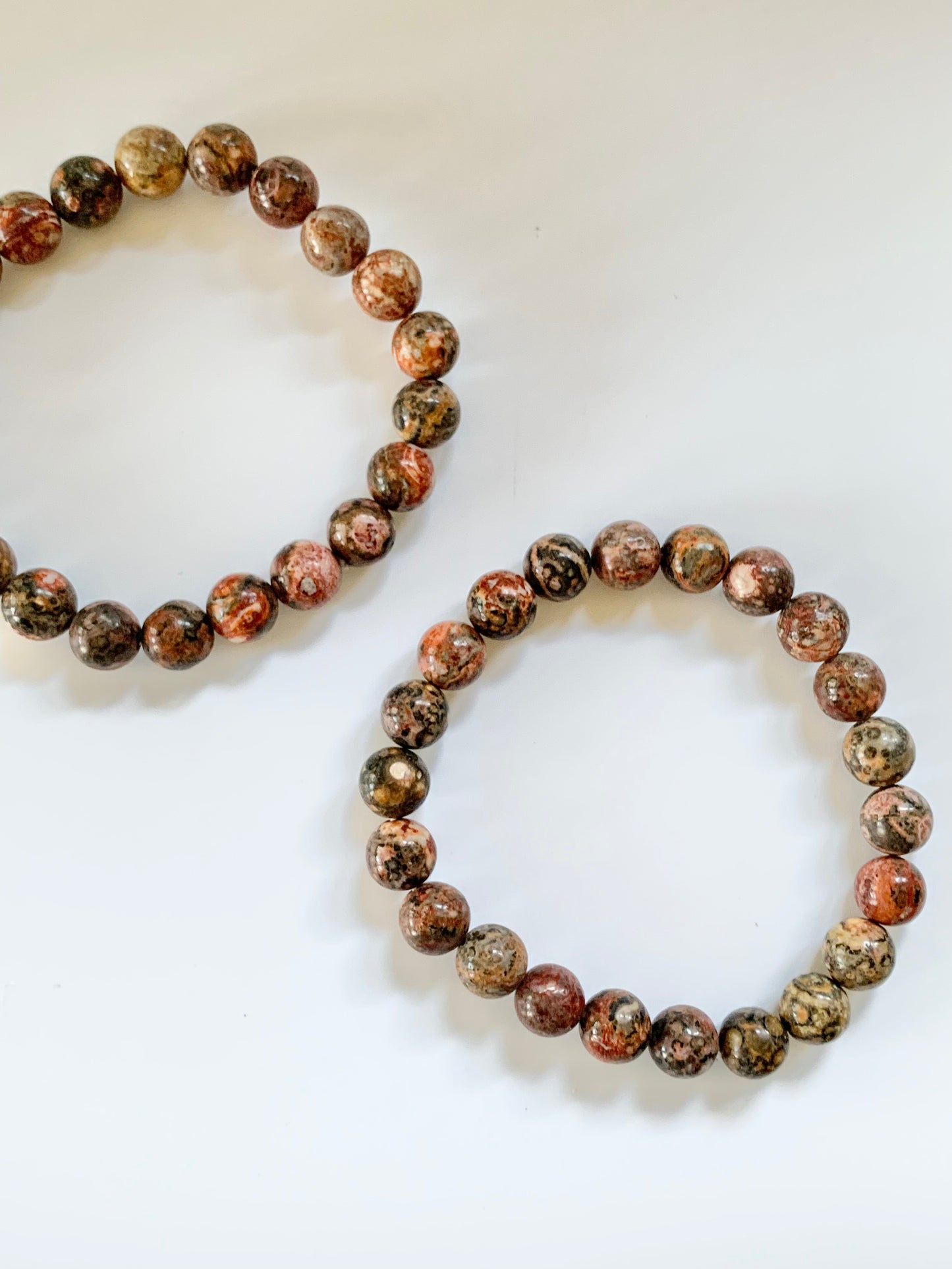 LeopardSkin Jasper Round Bead Bracelet, 8mm