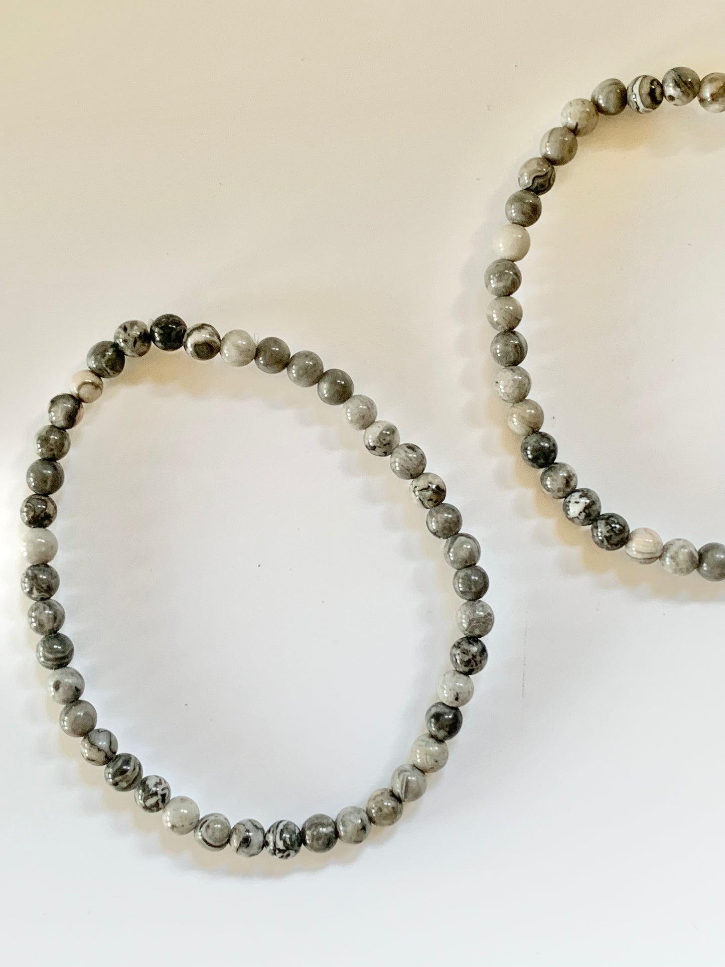 Grey Agate Round Bead Bracelet, 4mm