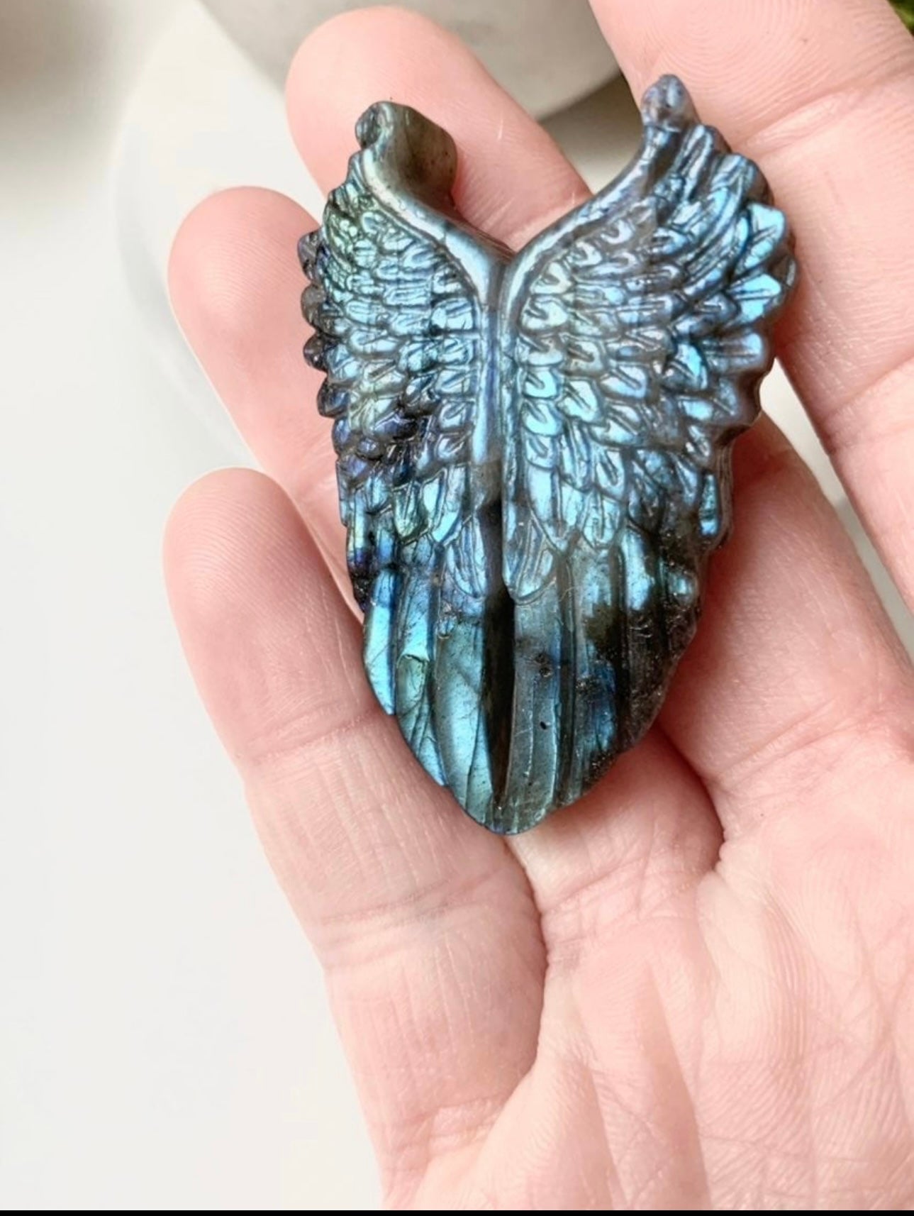 Angel Wing Labradorite Carving, flat