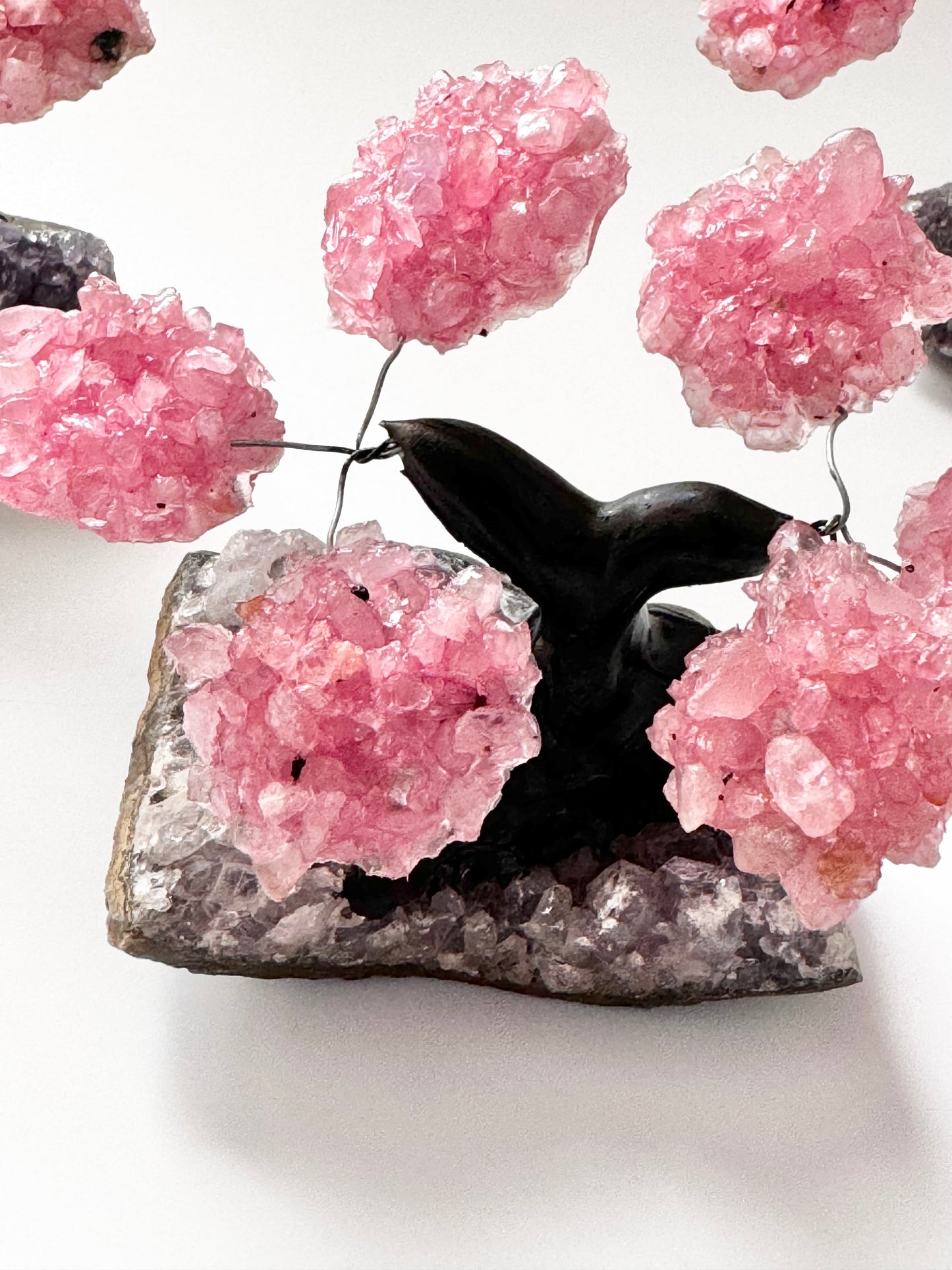 Rose Quartz Gem Tree on Amethyst Base, 6 braches