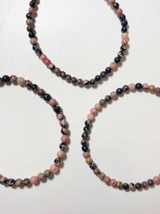 Rhodonite Round Bead Bracelet, 4mm