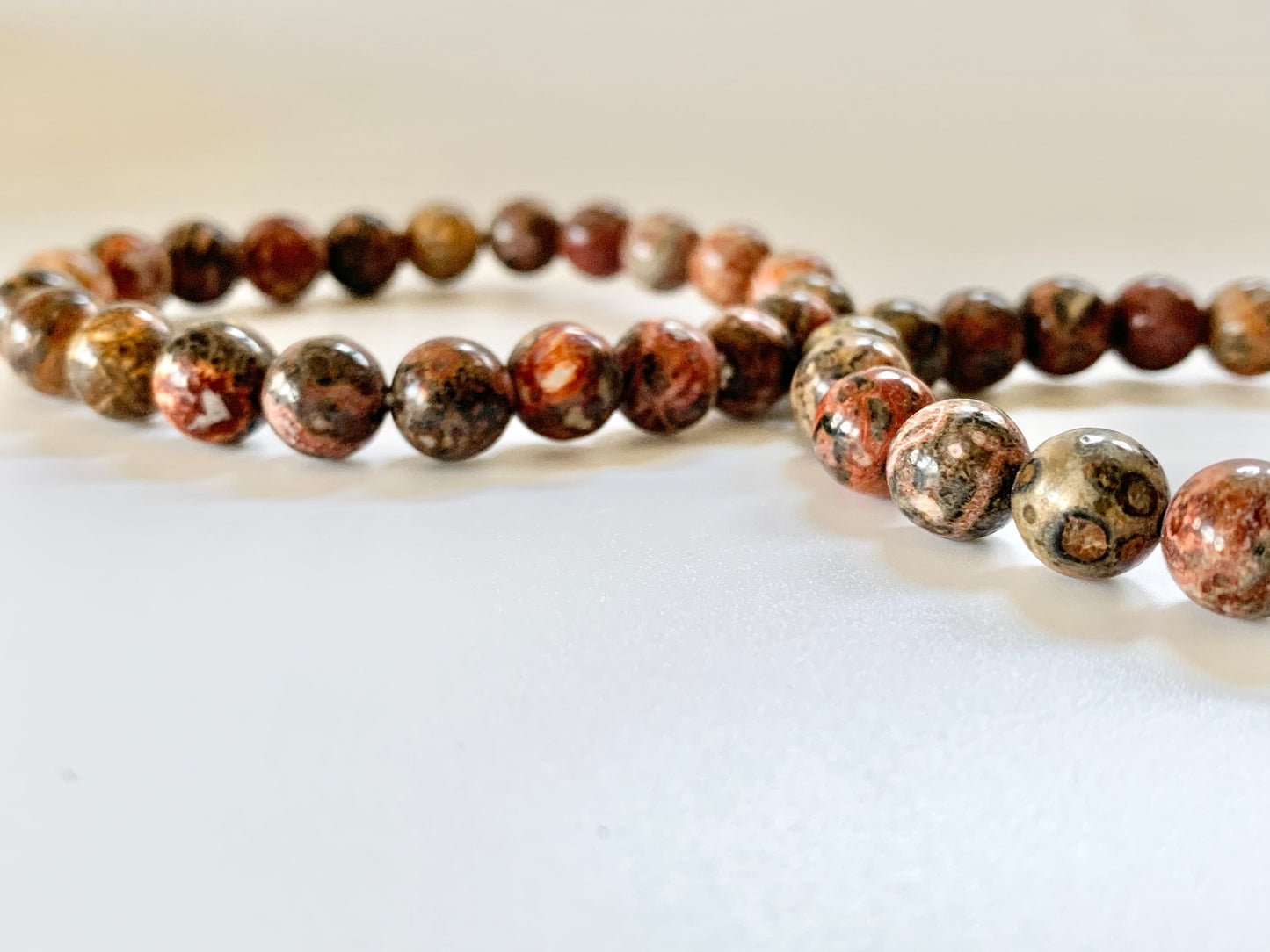 LeopardSkin Jasper Round Bead Bracelet, 8mm