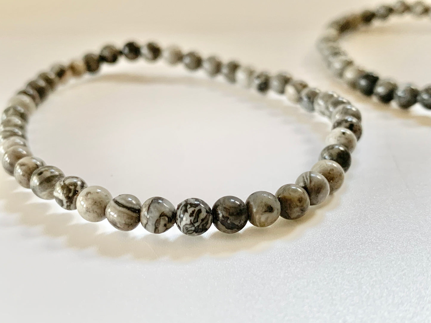 Grey Agate Round Bead Bracelet, 4mm