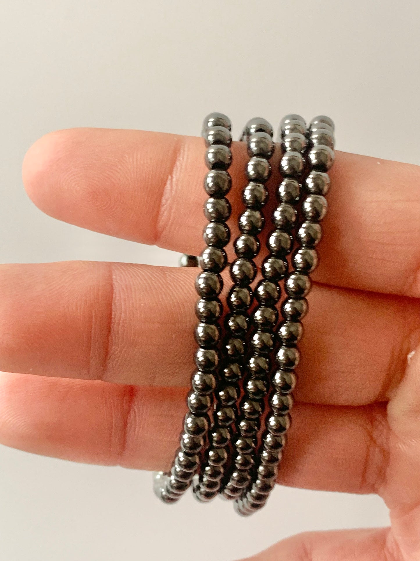 Hematite Round Bead Bracelet, 4mm