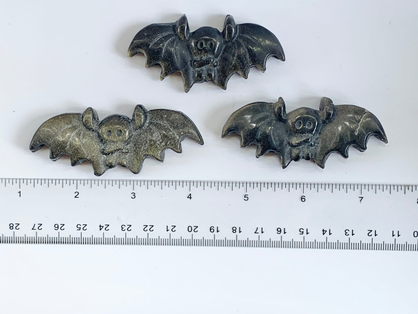 Silver Sheen Obsidian Bat Carving, flat