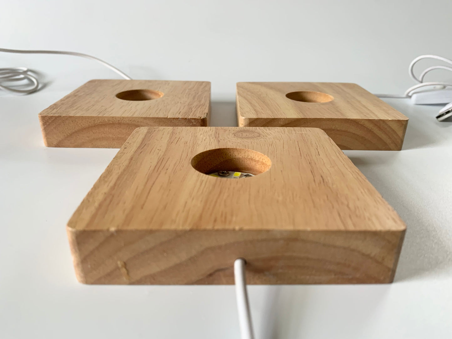 Square Wood LED Light Base, ~4"