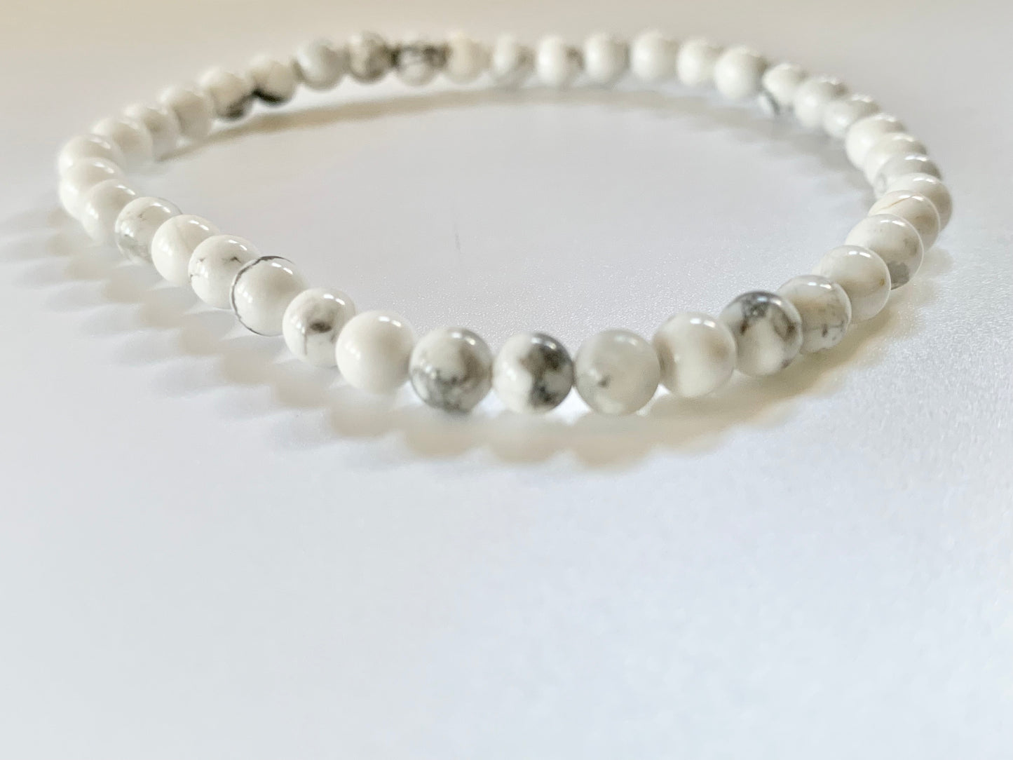 Howlite Round Bead Bracelet, 4mm