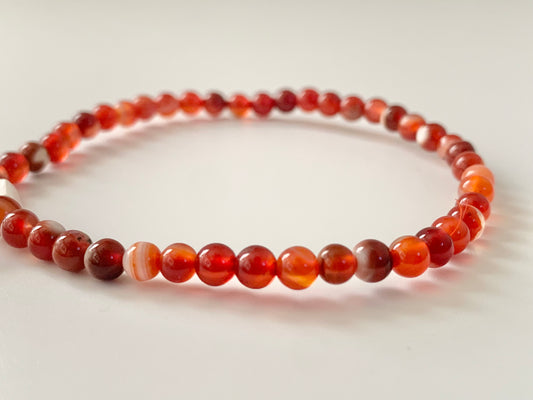 Banded Carnelian Round Bead Bracelet, 4mm