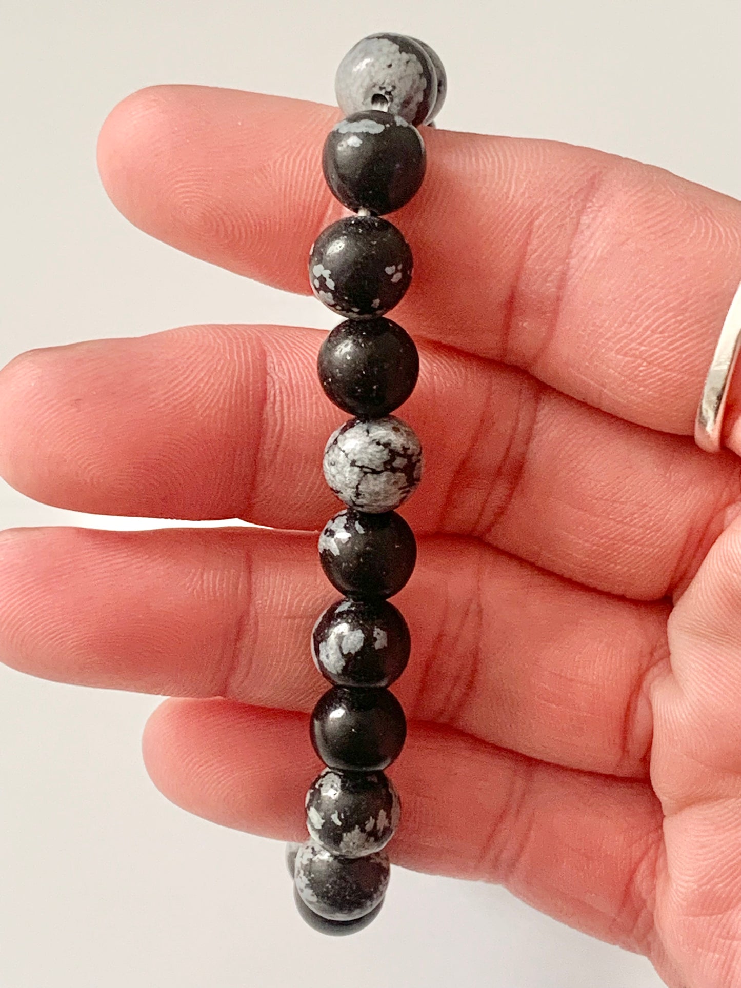 Snowflake Obsidian Round Bead Bracelet