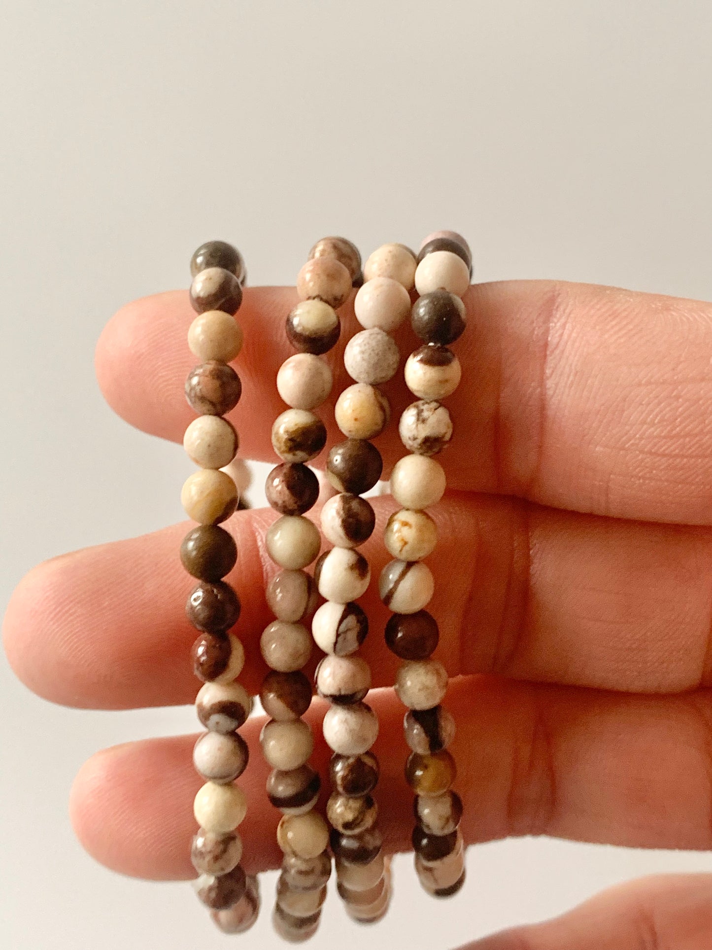 Brown Zebra Jasper Round Bead Bracelet, 4 or 8 mm