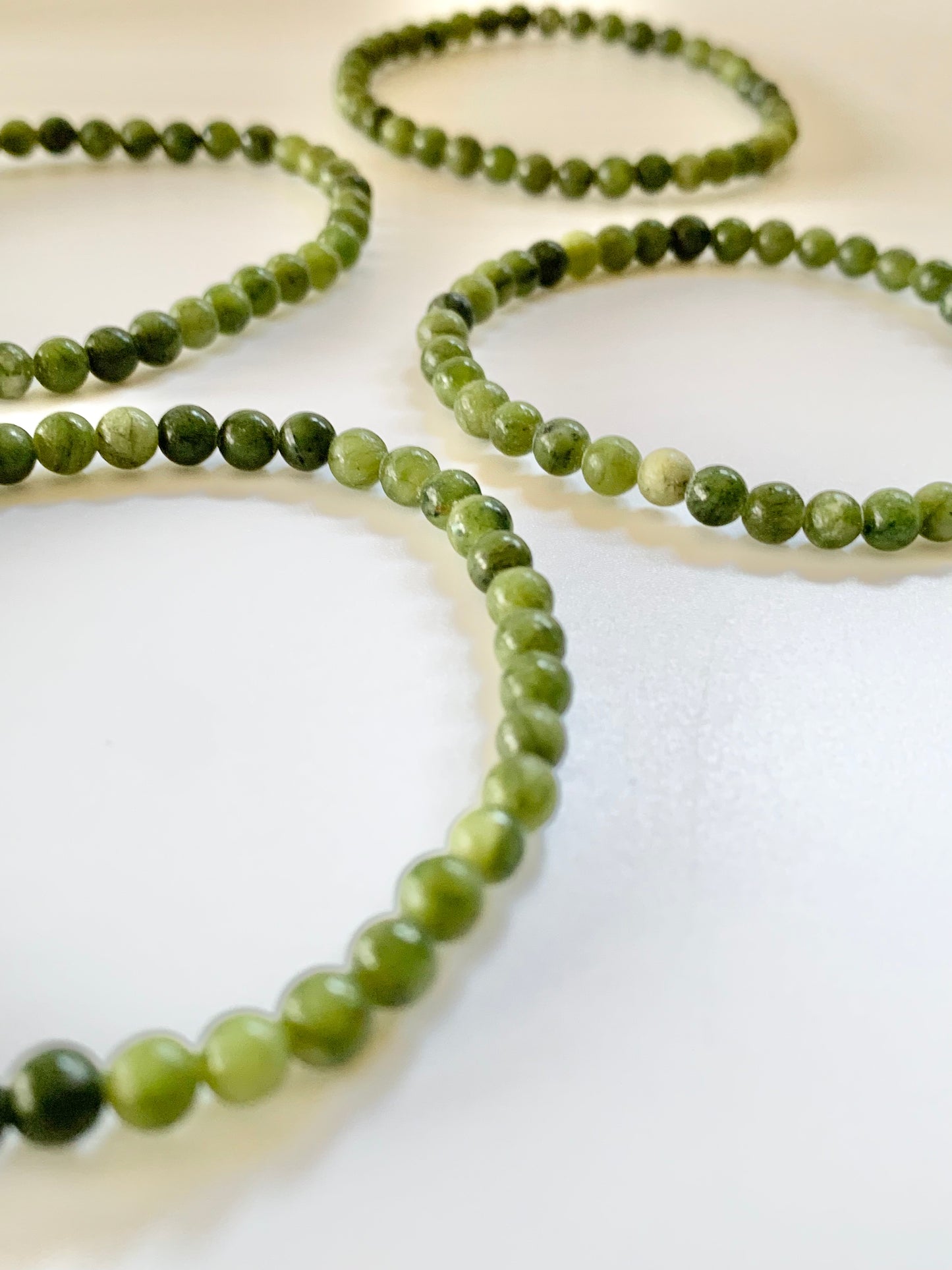 Dark Green Jade Round Bead Bracelet, 4mm