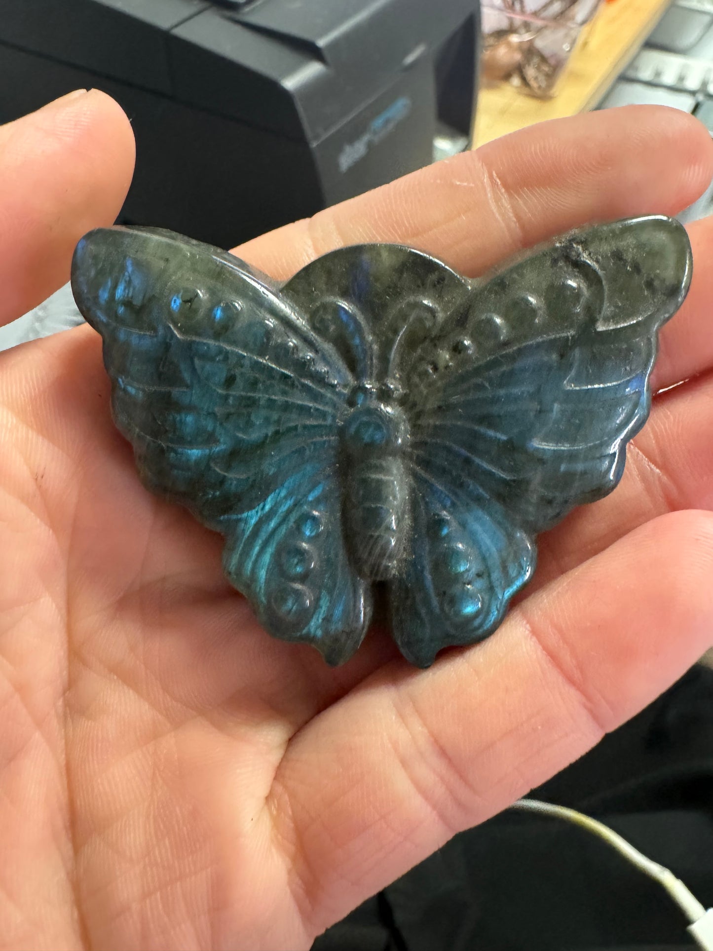 Butterfly Labradorite Carving, flat