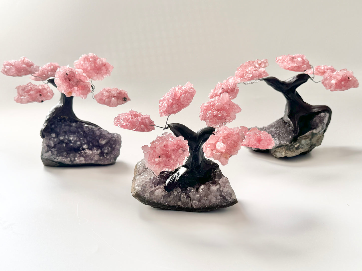 Rose Quartz Gem Tree on Amethyst Base, 6 braches