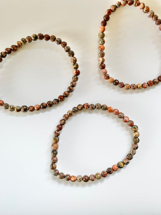 Leopardskin Round Bead Bracelet, 4mm