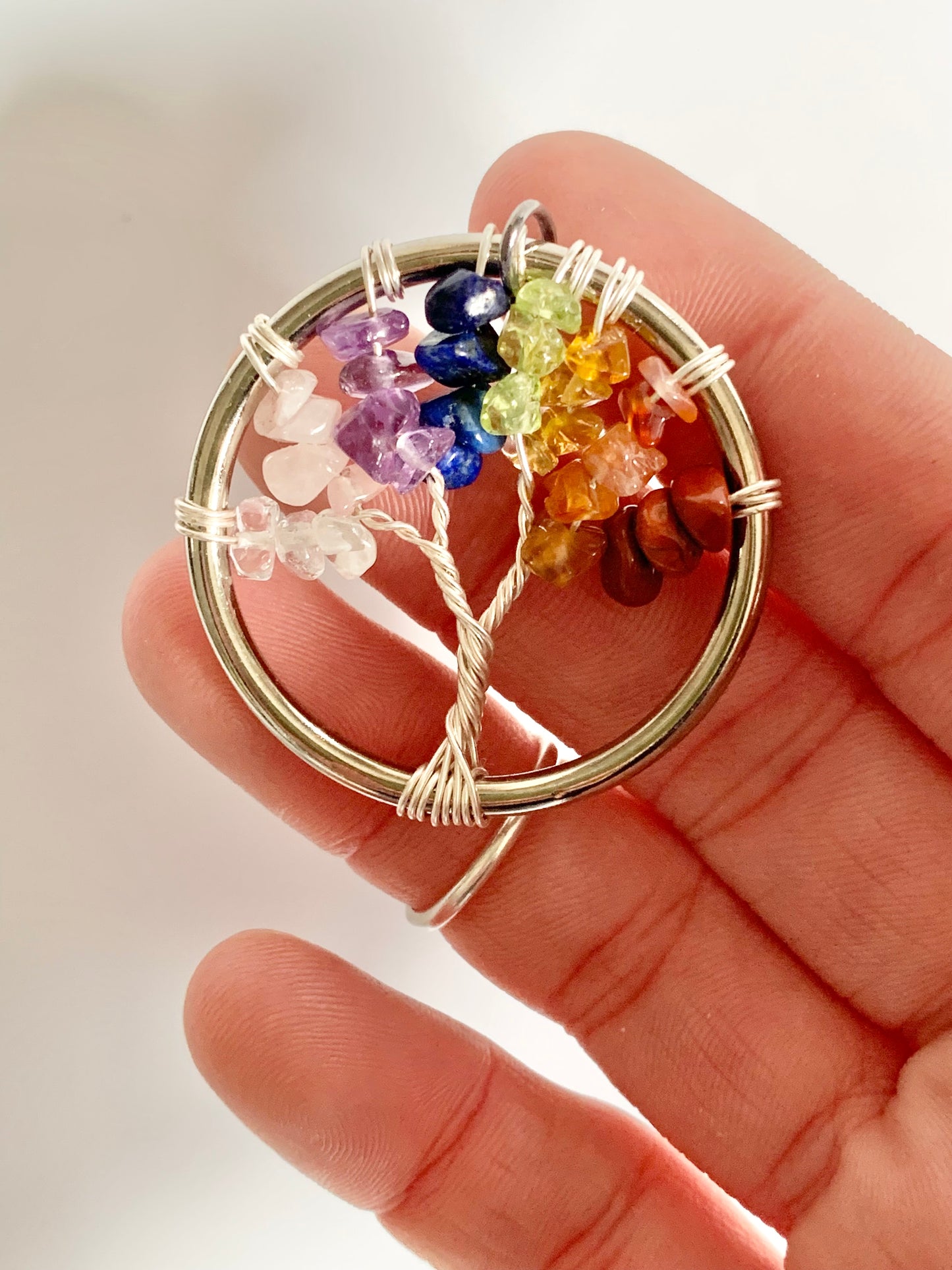 Chakra Tree of Life Pendant (~1" circle) with Black Cord