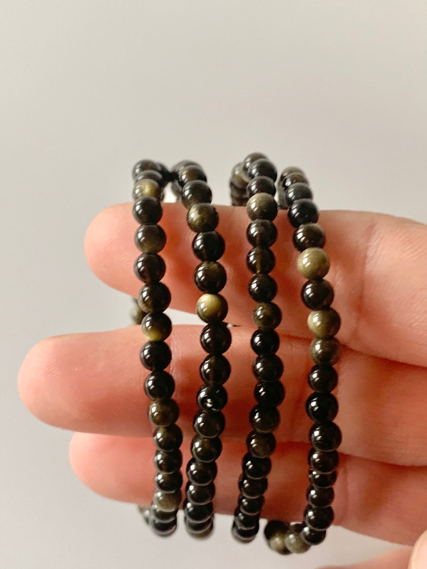 Gold Sheen Obsidian Round Bead Bracelet, 4mm