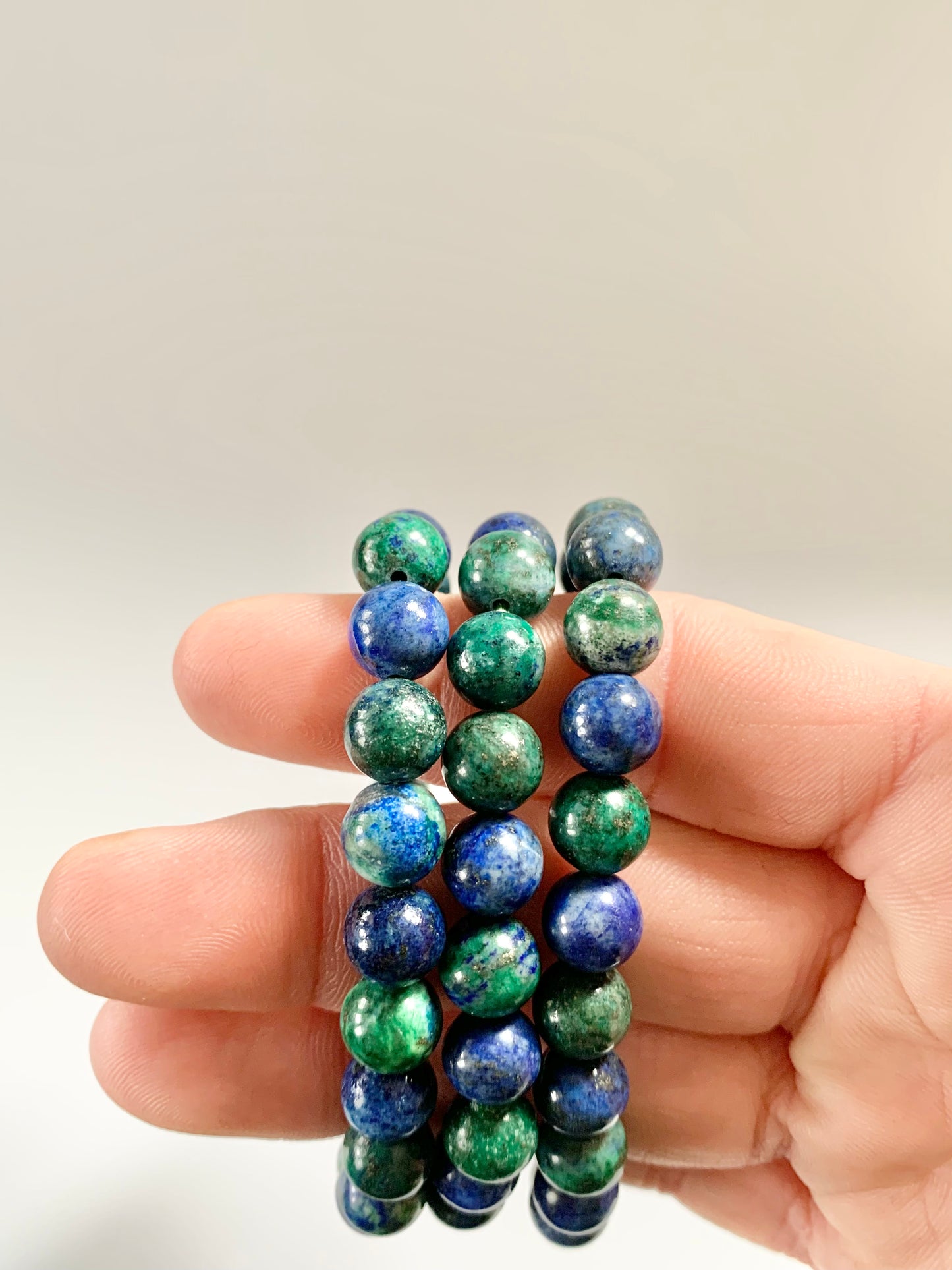 Blue and Green Round Bead Bracelet, 8mm