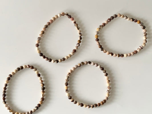 Brown Zebra Jasper Round Bead Bracelet, 4 or 8 mm