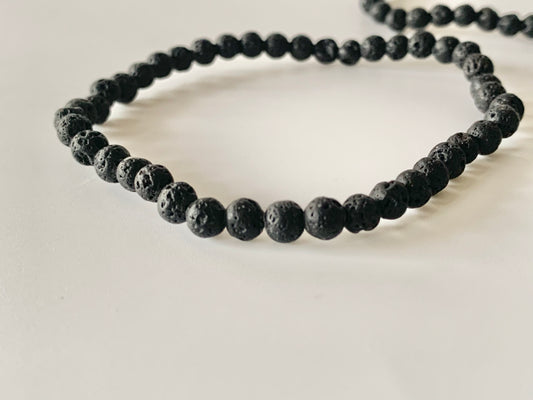 Lava Stone Round Bead Bracelet,4mm