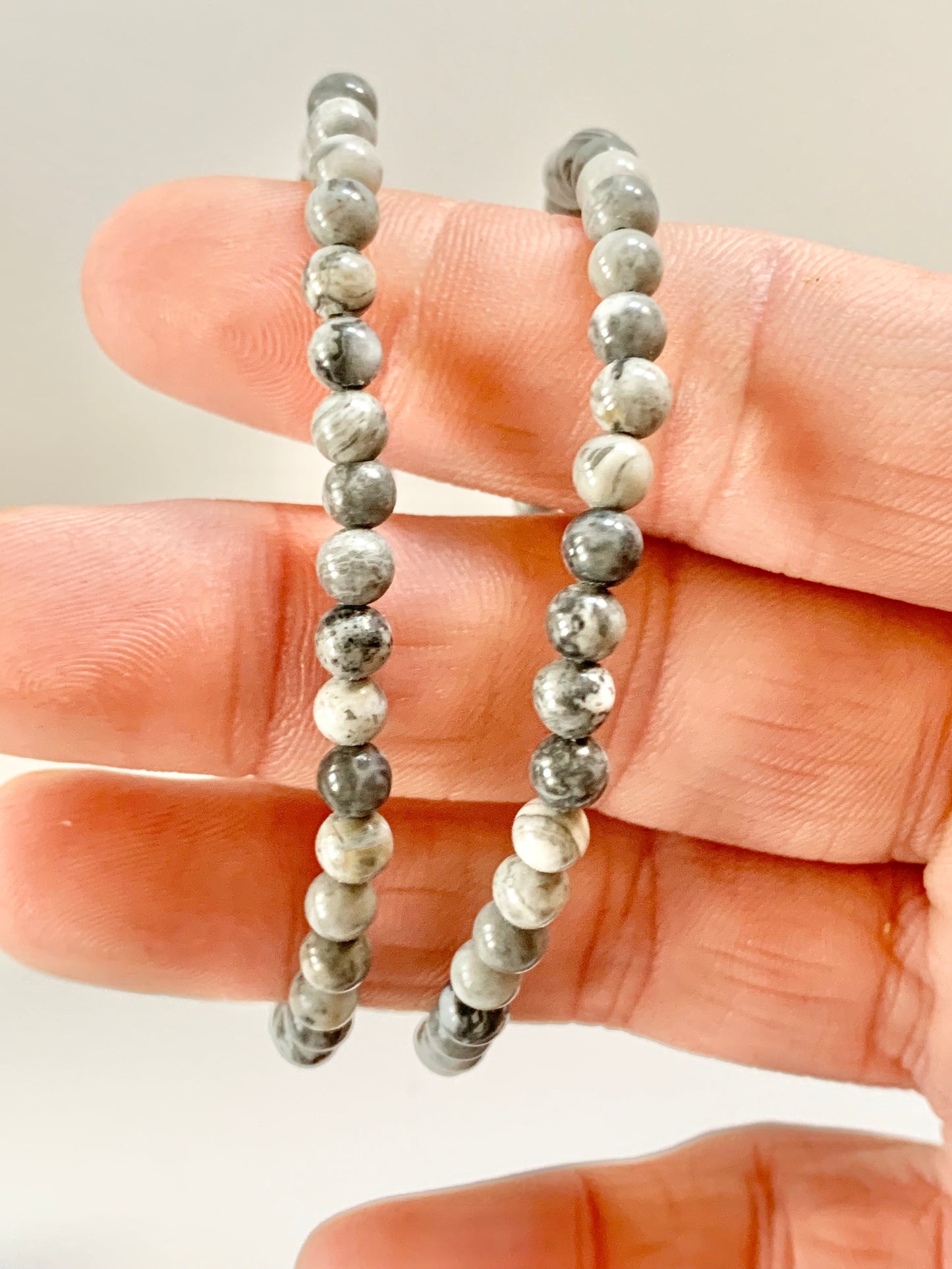 Grey Agate Round Bead Bracelet, 4mm