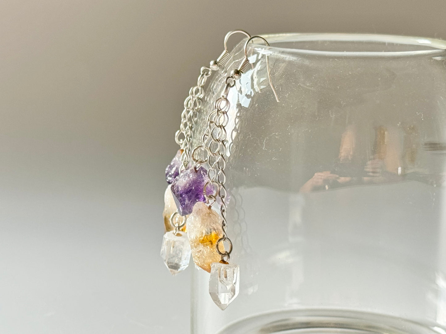 Amethyst, Citrine and Quartz Silver Plated Earrings