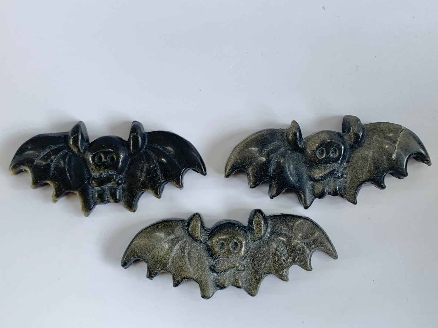 Silver Sheen Obsidian Bat Carving, flat