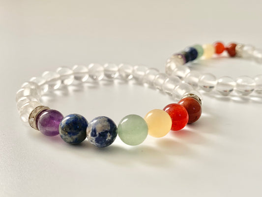 Clear Quartz and Chakra Bracelets, 8mm