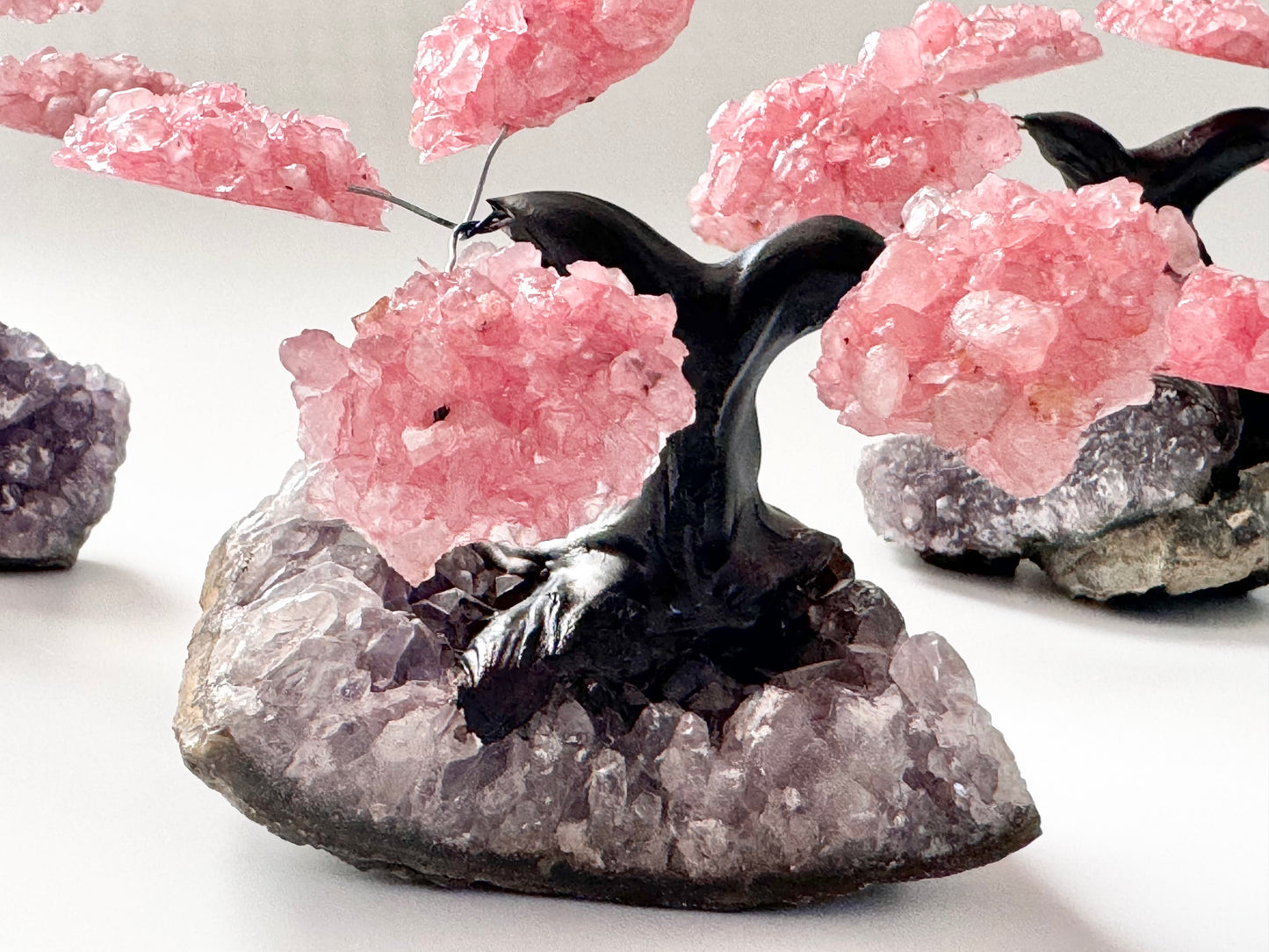 Rose Quartz Gem Tree on Amethyst Base, 6 braches