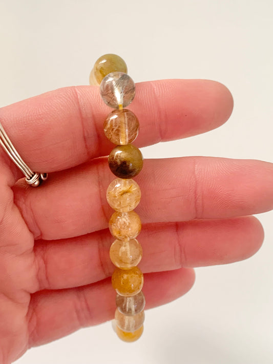 Rutilated quartz Round Bead Bracelet, 8mm