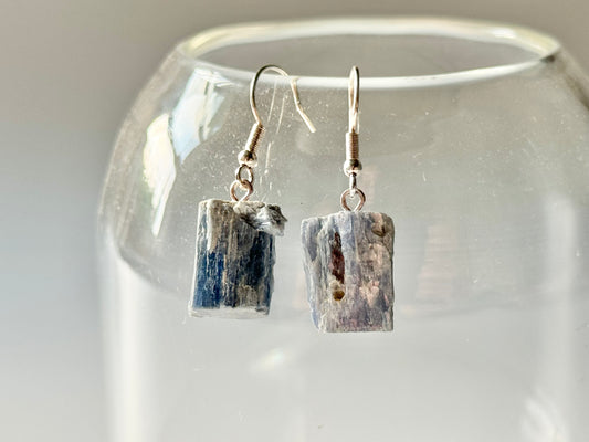 Raw Blue Kyanite Silver Plated Earrings