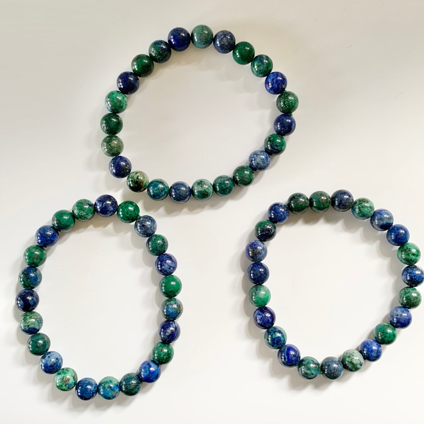 Blue and Green Round Bead Bracelet, 8mm