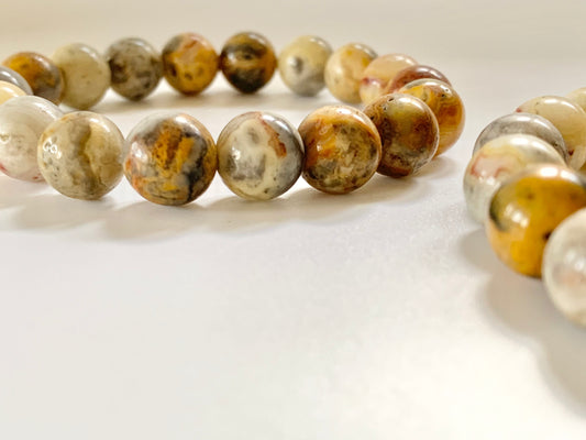 Crazy Lace Agate Round Bead Bracelet, 10mm