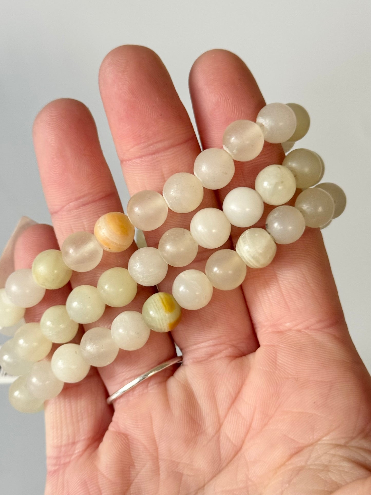 Banded Onyx (Calcite) Round Bead Bracelet, 8mm