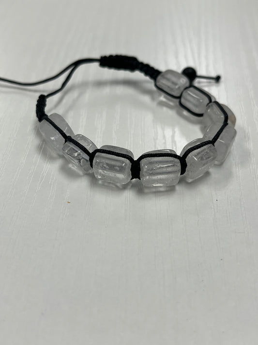 Shamballa Clear Quartz Square Bead Bracelet