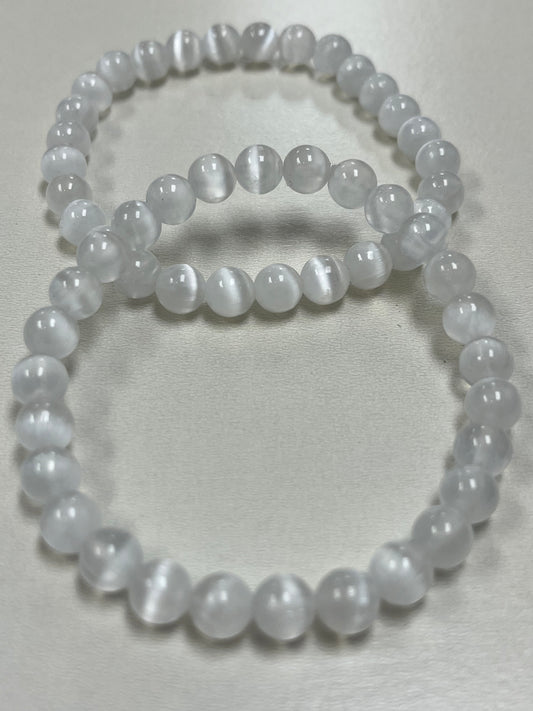 Satin Spar 6 mm Round Bead Bracelet