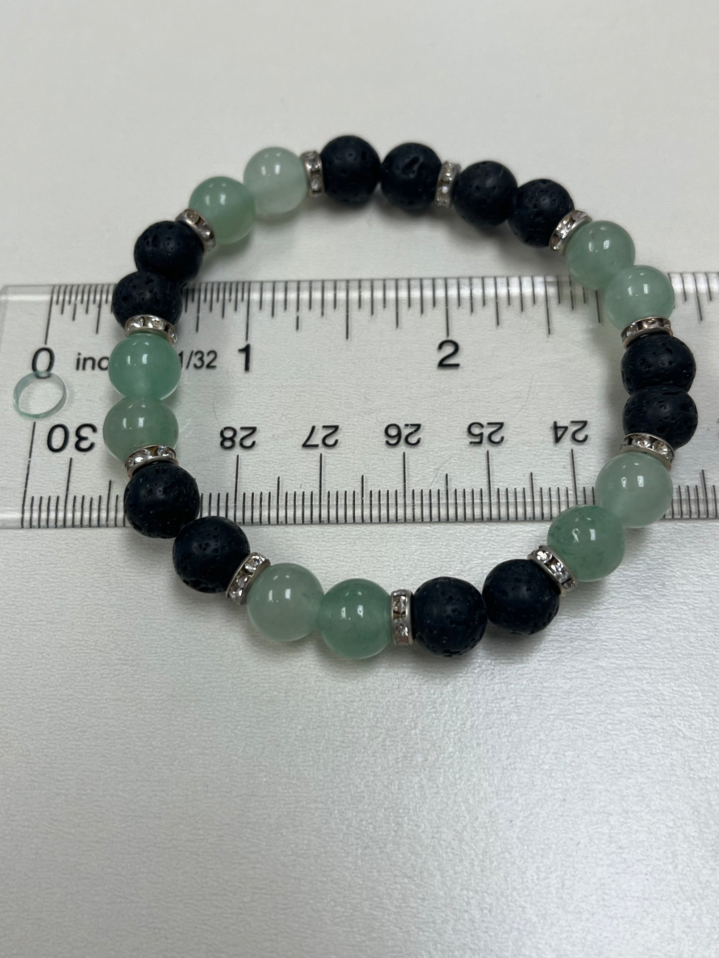 Lava Stone and Green Aventurine Round Bead Bracelet, 8mm