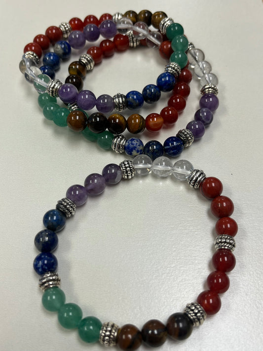 Chakra Round Bead Bracelet with spacers, 8mm