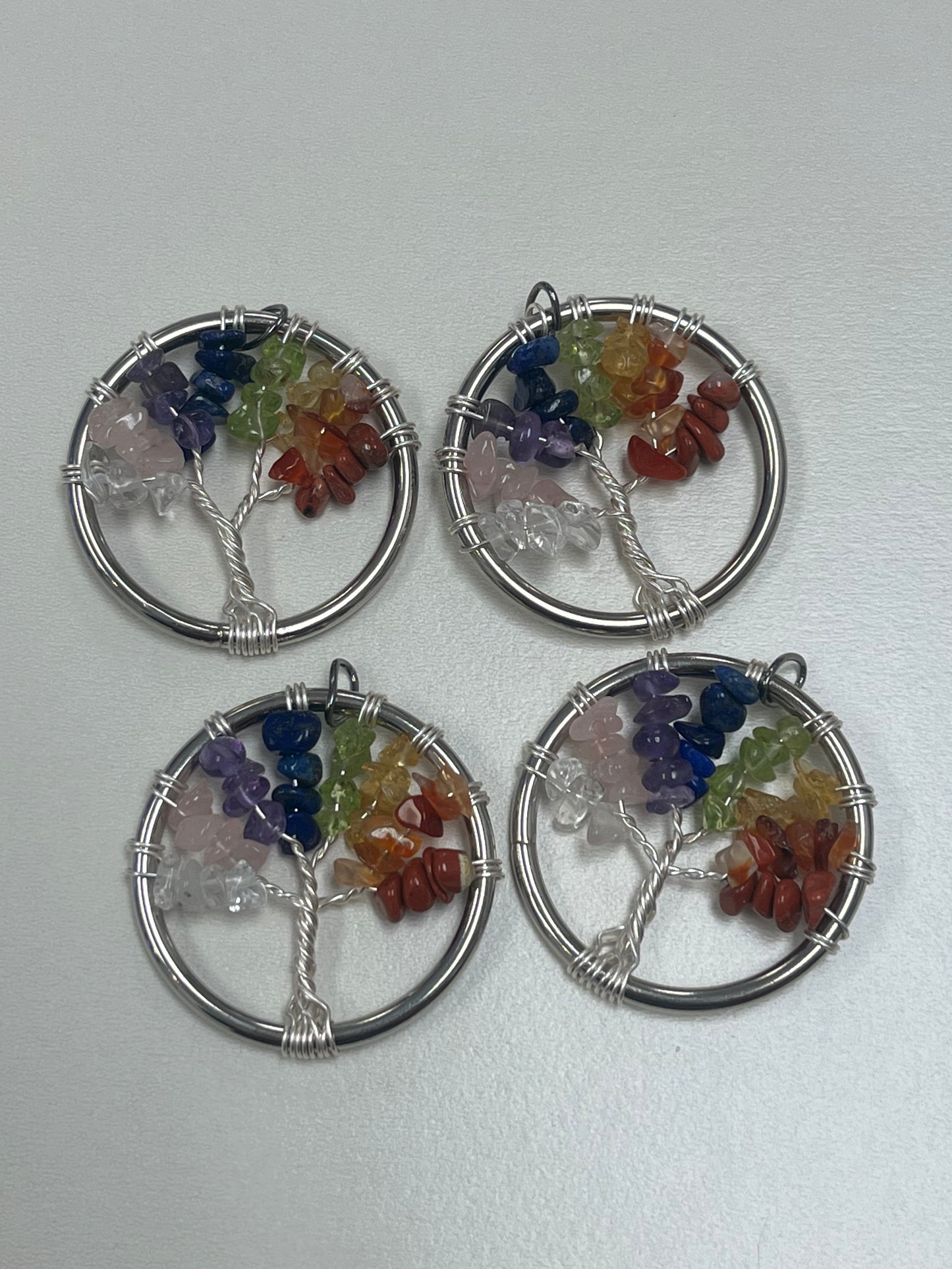 Chakra Tree of Life Pendant (~1" circle) with Black Cord