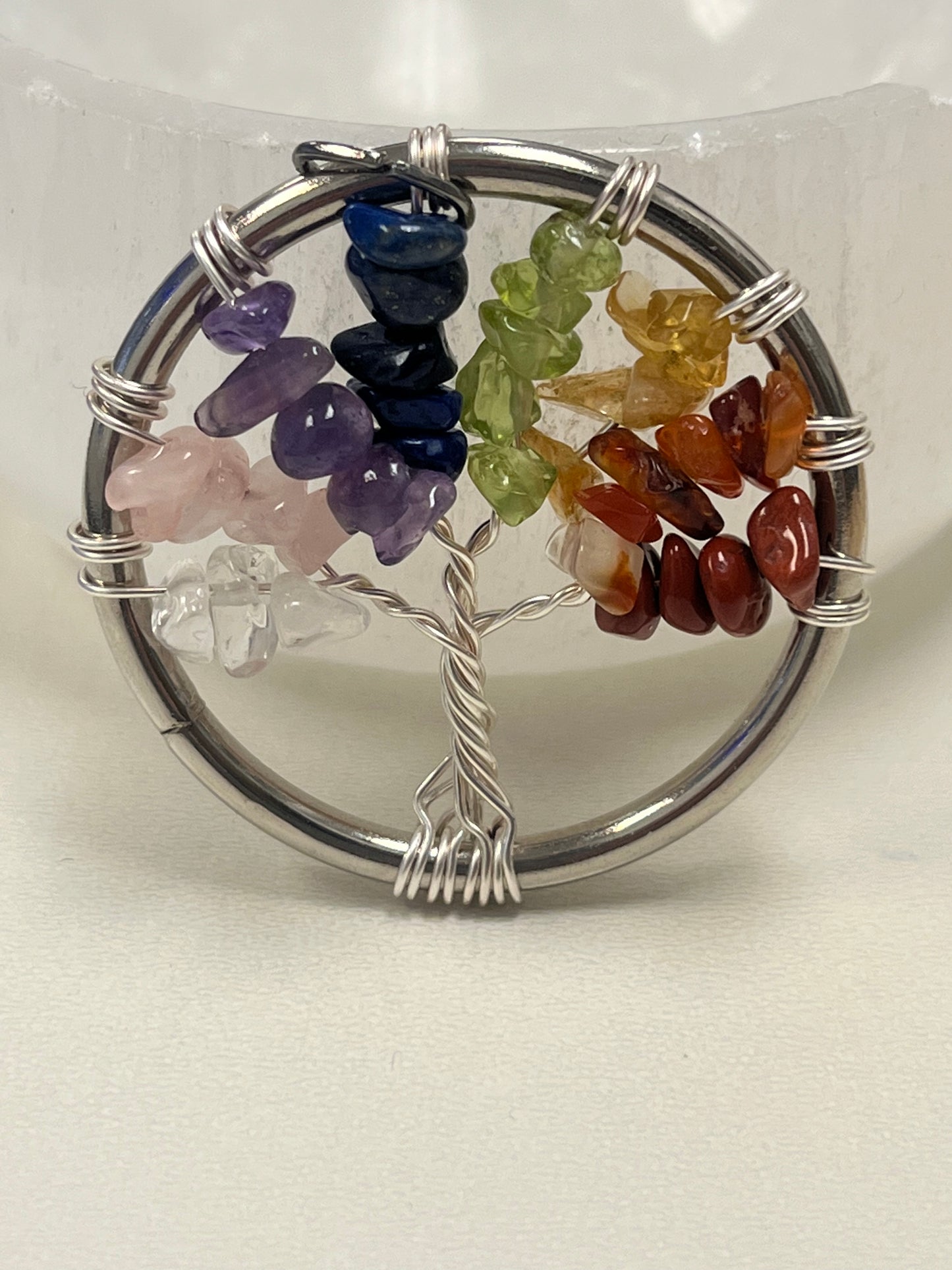 Chakra Tree of Life Pendant (~1" circle) with Black Cord