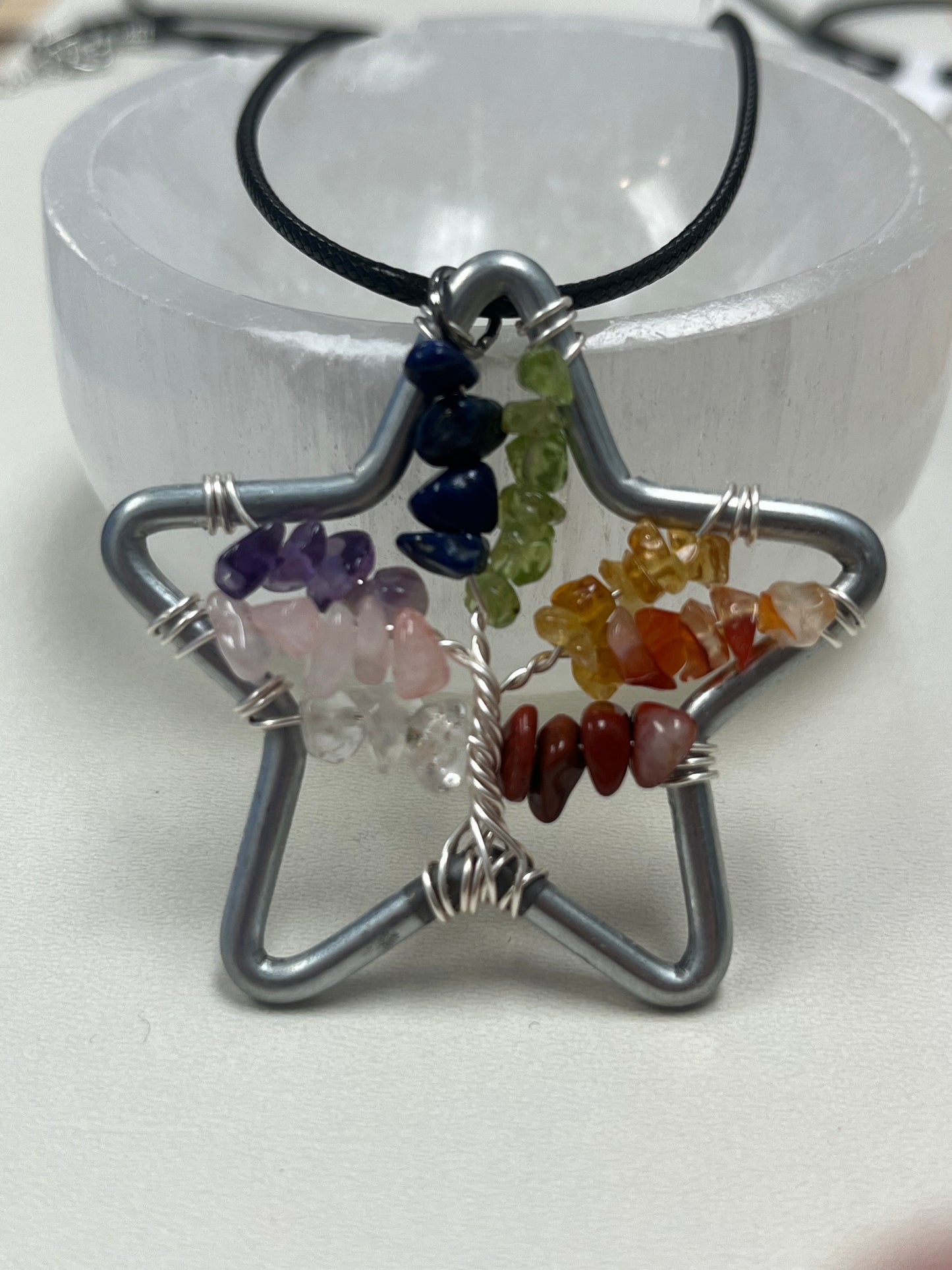 Chakra Tree of Life Pendant (~2") with Black Cord, Assorted Shape