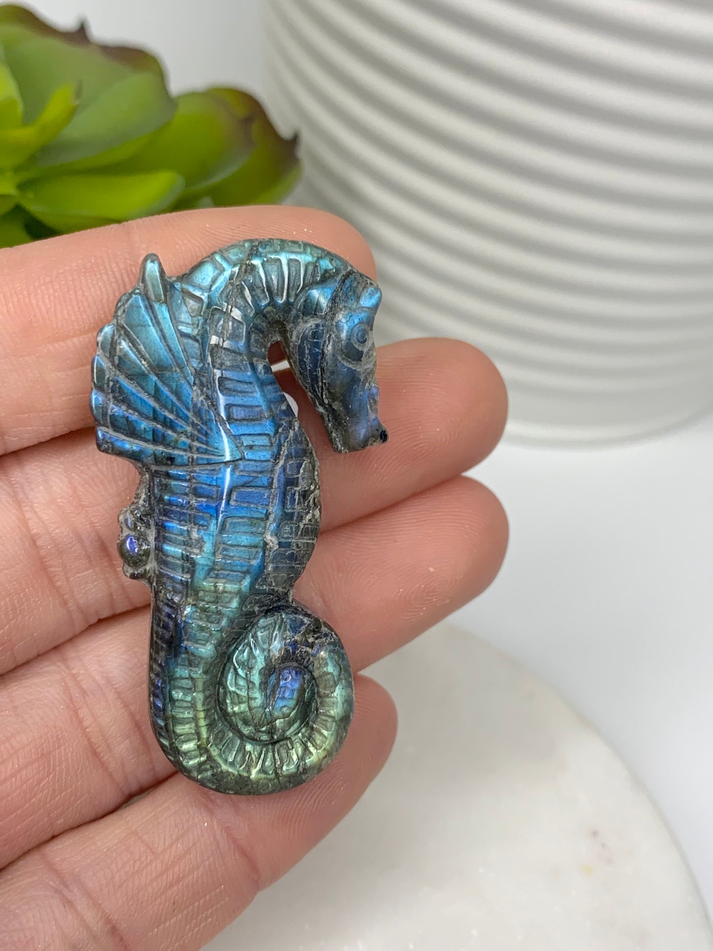 Labradorite Seahorse Carving, flat